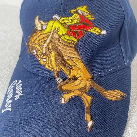 Vintage 100% Cowboy Navy Blue Embroidered Cowboy Ball Cap Hat - Picture 4 of 12